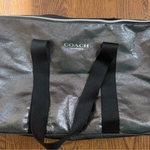 Coach Metallic Silver Tote with Black Straps